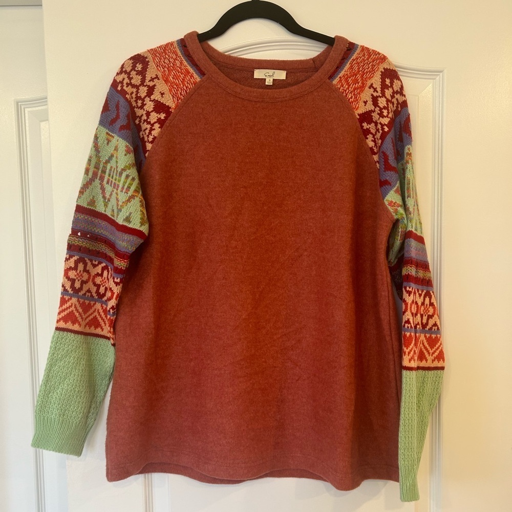 NWOT Easel Multicolor Knitted Contrast Long Sleeve Sweater - Picture 1 of 5